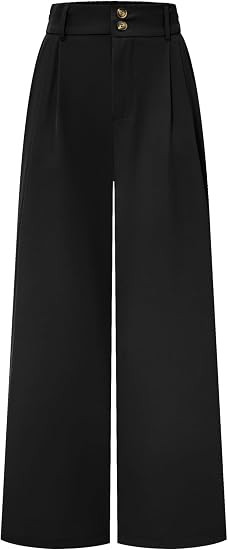 AUXDIO Womens Straight Leg Pants Casual High Waisted Stretchy Double Buttoned Trousers Work Busin... | Amazon (US)