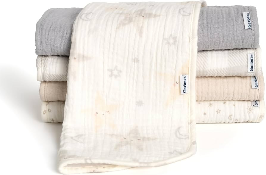 Gerber Baby Unisex Muslin Burp Cloths 5-Pack, Multi Stars, Large Size 20" x 10" | Amazon (US)