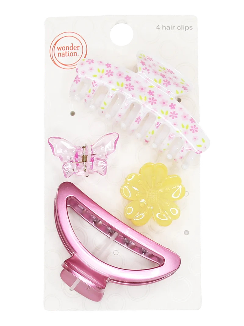 Wonder Nation Girls Assorted Claw Clips, 4-Piece, Multi | Walmart (US)
