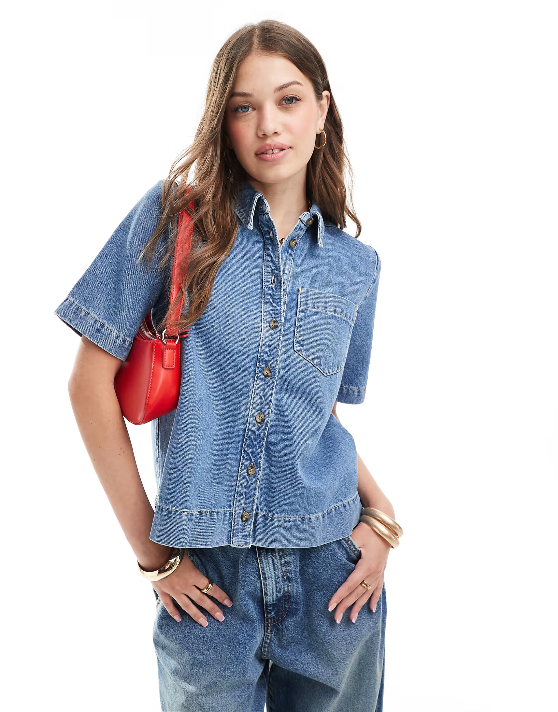 Whistles short sleeve denim shirt in blue | ASOS (Global)