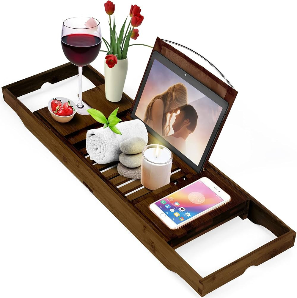 Homemaid Living Luxury Bamboo Bath Tray for Bathtub - Expandable Bathtub Trays for Tub - Tub Tray... | Amazon (US)
