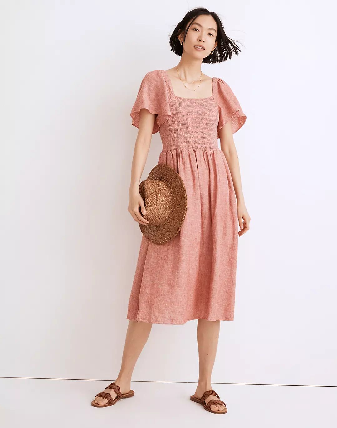Linen-Blend Lucie Smocked Midi Dress | Madewell