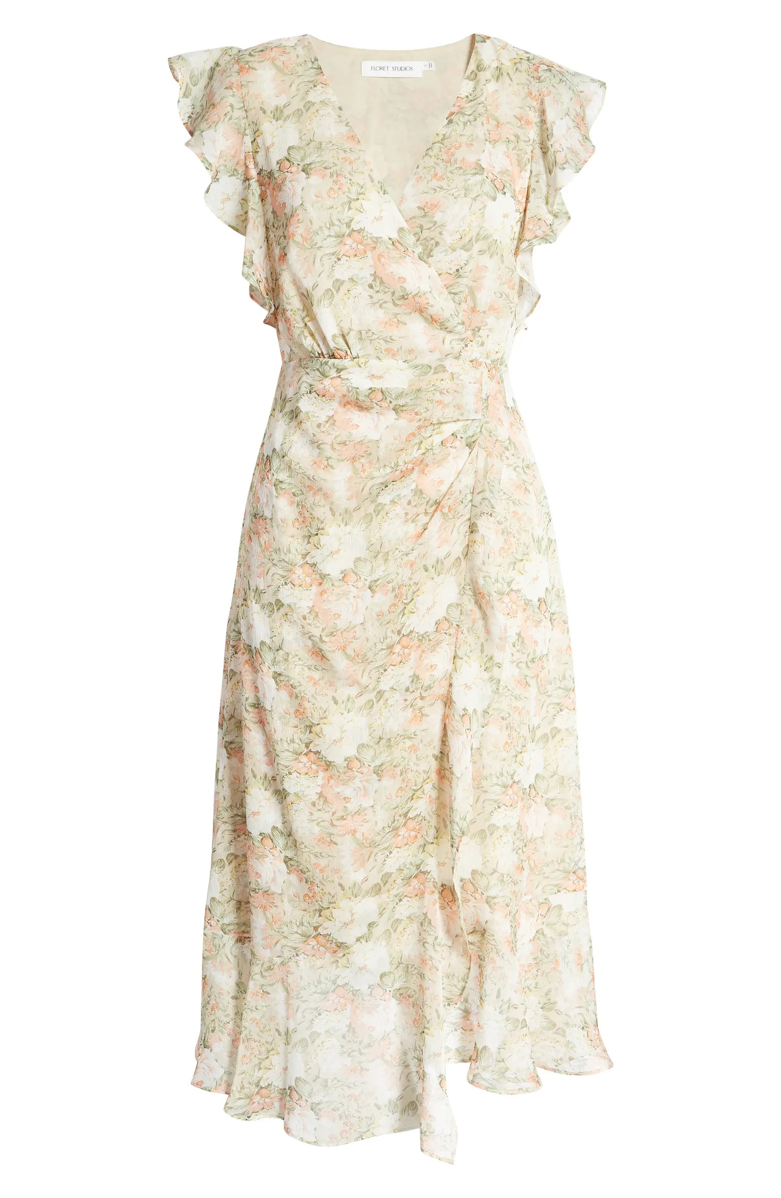 FLORET STUDIOS Floral Surplice Neck Midi Dress | Nordstrom | Nordstrom