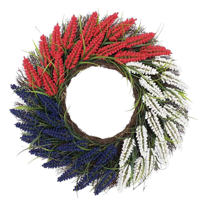 Patriotic Red, White & Blue Heather Floral Wreath, 22" | At Home