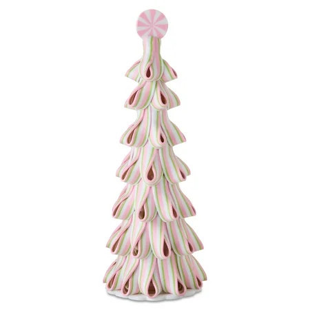 Pink, Green and White Striped Peppermint Candy Christmas Tree Tabletop Decor, 13.5", by Holiday Time | Walmart (US)