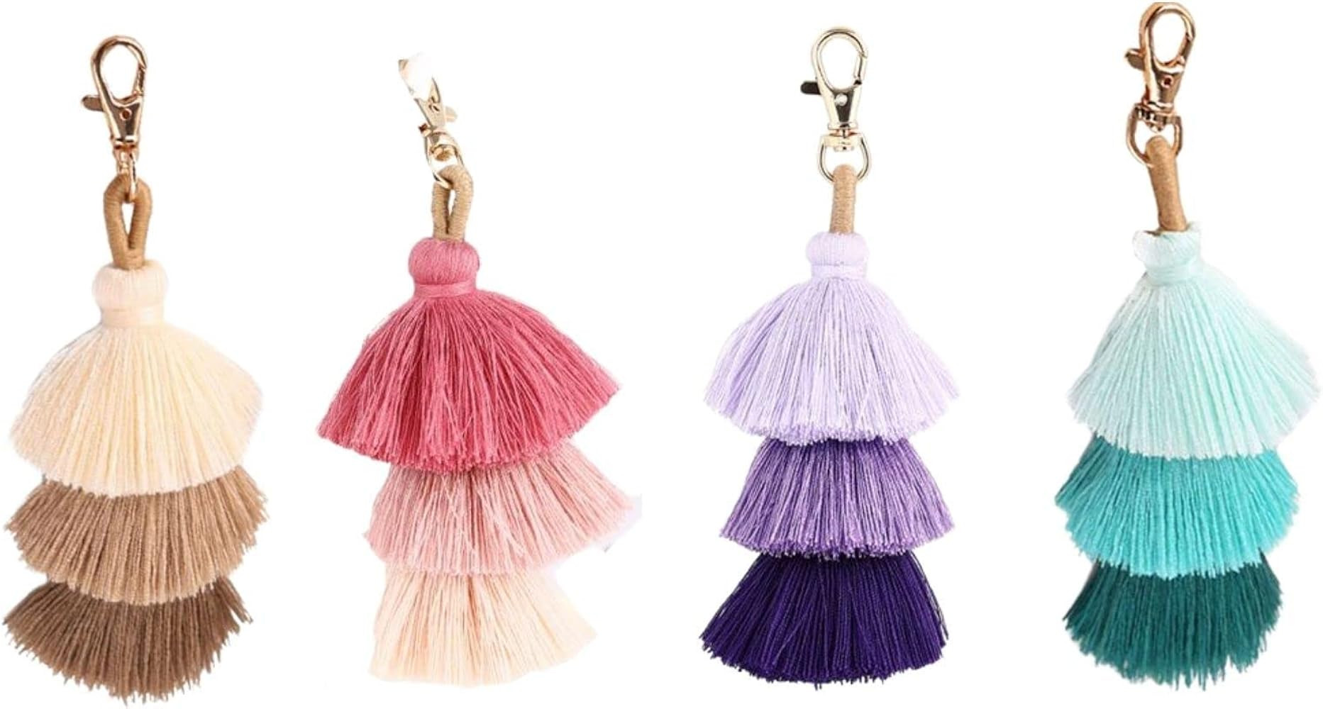 HomeSoGood 4 Pcs Boho Tassel Keychain, Colorful Three Layer Tassel Purse Pendant for Women, Bag C... | Amazon (US)
