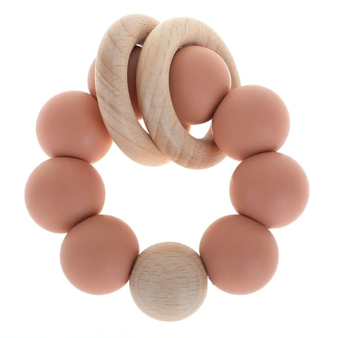 Silicone Baby Teether, Food Grade Silicone & Beech Baby Teething Toy, BPA Free (Muted) | Amazon (US)