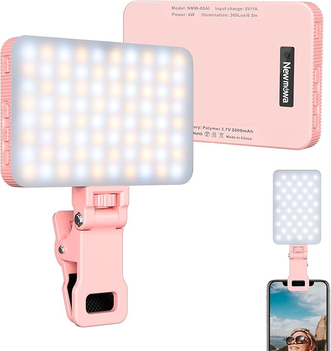 Newmowa Pink Rechargeable Selfie Light - Portable Clip on Video Light for Phone/Laptop/Camera wit... | Amazon (US)