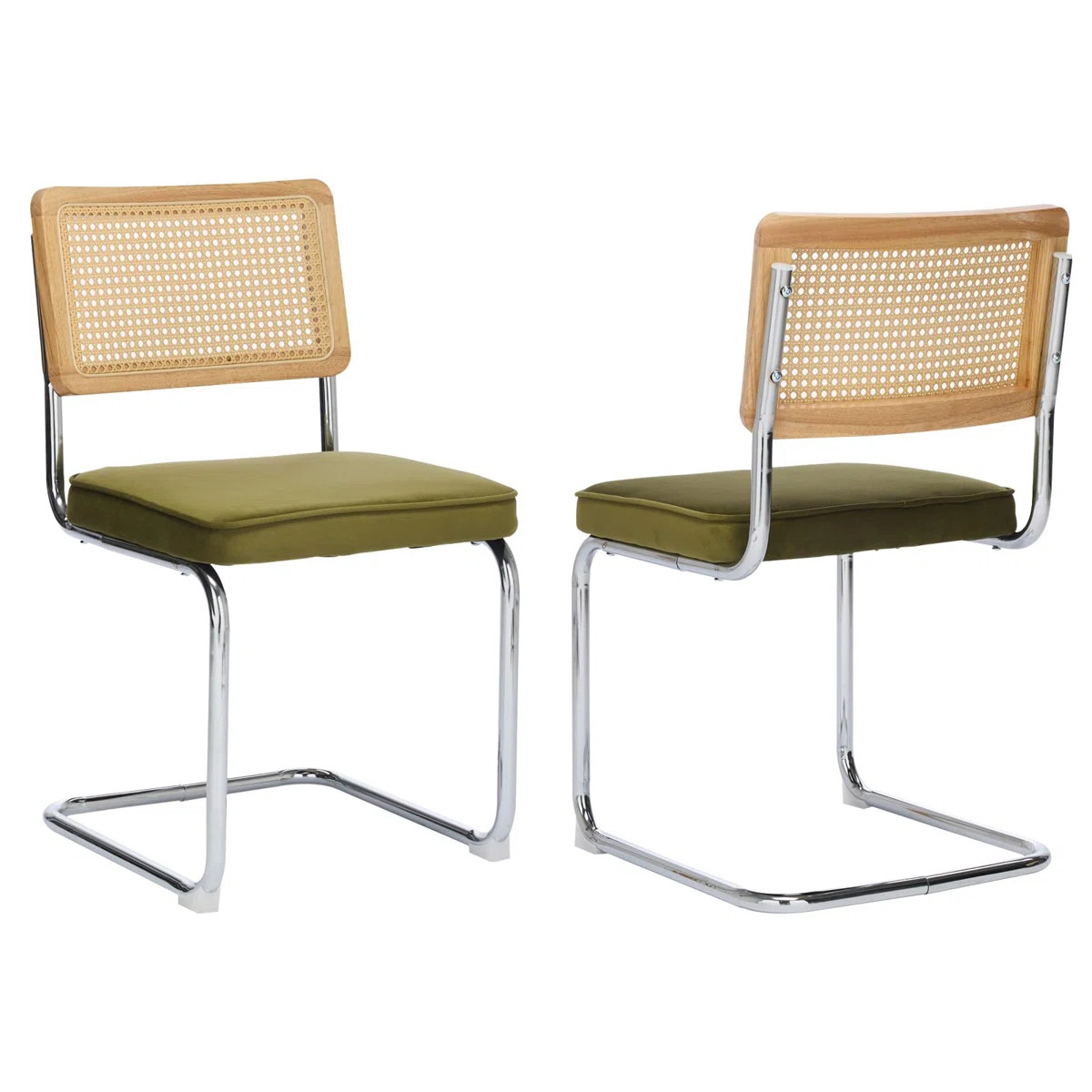 Crumley Upholstered Side Chair With Cane Rattan Back And Steel Frame | Wayfair North America