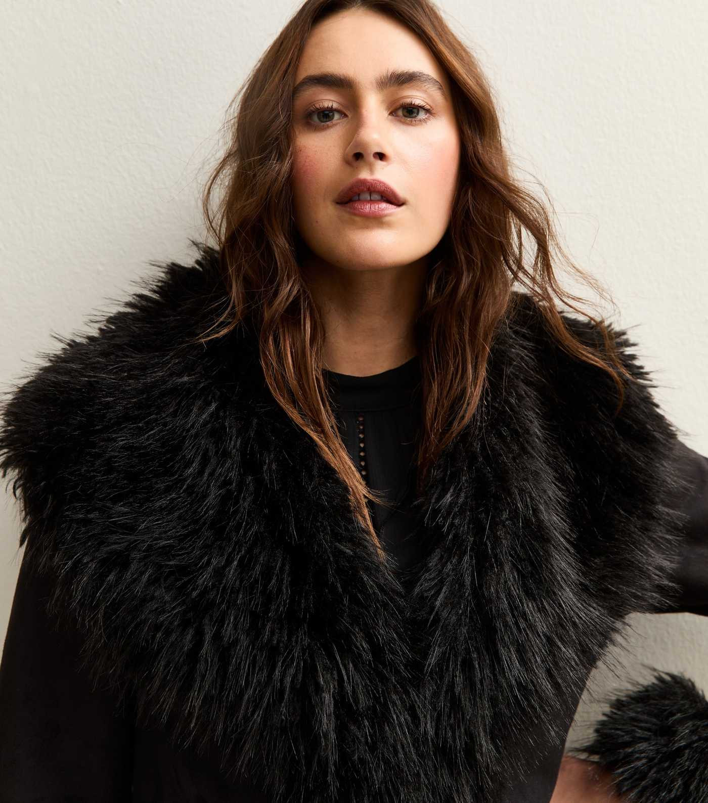 Black Faux Suede Fur Trimmed Jacket | New Look | New Look (UK)