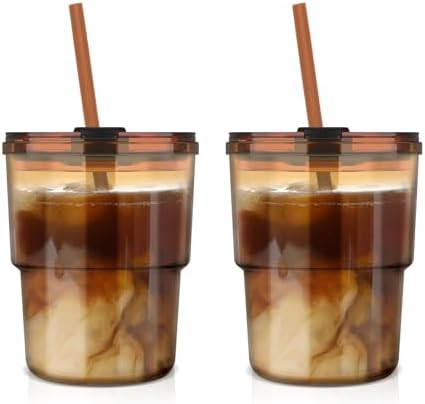 Luxfuel 13 oz Tumbler Water Glass Cups with Straw & Lid, Reusable Iced Coffee, Tea Cups, Leak-Pro... | Amazon (US)