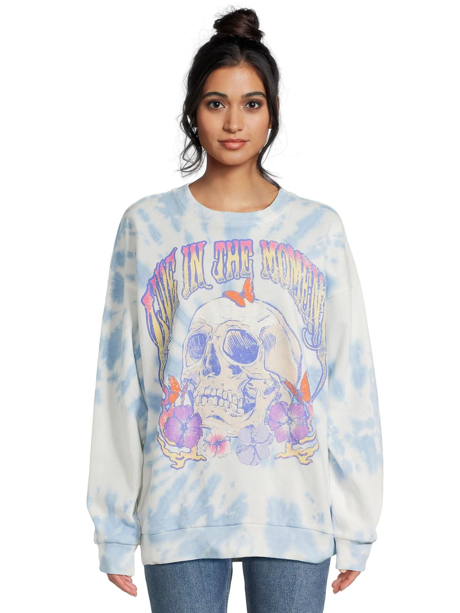 No Boundaries Washed Graphic Crewneck Sweatshirt, Women's and Women's Plus | Walmart (US)