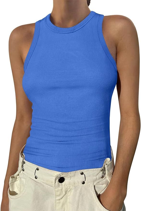 ANRABESS Womens Sleeveless High Neck Tank Tops Summer Casual Basic Slim Fit Ribbed Racerback Top ... | Amazon (US)