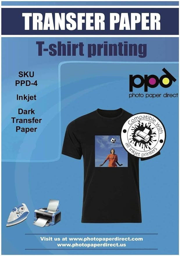 PPD Inkjet Iron-On Dark T Shirt Transfers Paper LTR 8.5x11" Pack of 10 Sheets (PPD004-10) | Amazon (US)