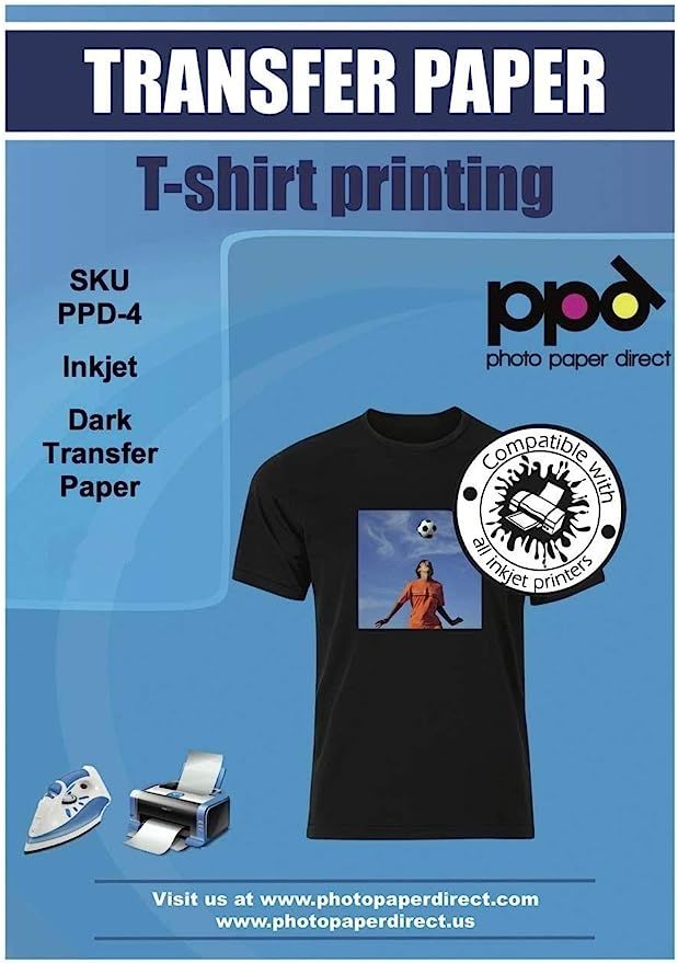 PPD Inkjet Iron-On Dark T Shirt Transfers Paper LTR 8.5x11" Pack of 10 Sheets (PPD004-10) | Amazon (US)