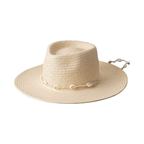 Seashells Beaded Beach Hats with Chain for Women Fashion Straw Woven Fedora Sun Summer Holidaty Panama Cap Beige, 1-2 | Amazon (US)