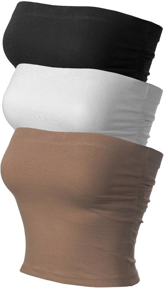 MixMatchy Women's 3 Pack Tube Top with Built-in Bra, Double Layered Strapless Bandeau Top, Y2K Si... | Amazon (US)
