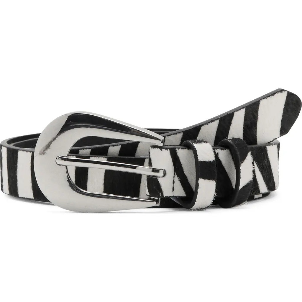 MANGO Zebra Print Calf Hair Belt in Black at Nordstrom, Size Medium | Nordstrom