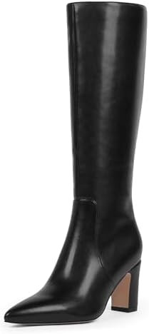 Knee High Boots for Women 3-Inch Chunky Heel Pointed Toe Side Zipper Fall Boots Dressy Comfortabl... | Amazon (US)
