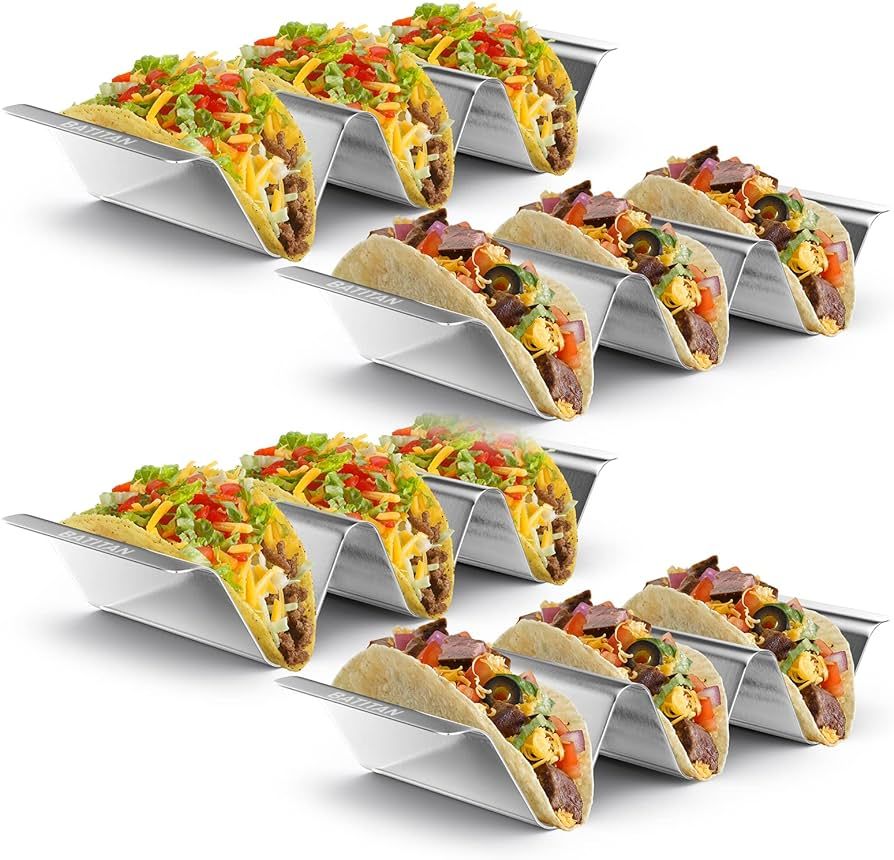 Taco Holder, Taco Stand, Taco Holders Set of 4, Stainless Steel Taco Rack with Handles, Each Meta... | Amazon (US)