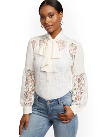 Lace Bow-Accent Blouse | New York & Company