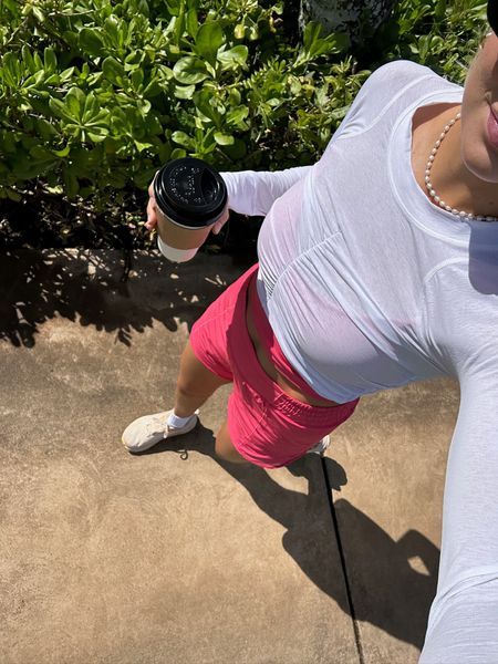 Morning Coffee 🌺 
6 in tank, small in long sleeve, 4 in shorts, shoes true to size.

#kathleenpost #hawaii #workout 

#LTKfitness #LTKActive #LTKtravel