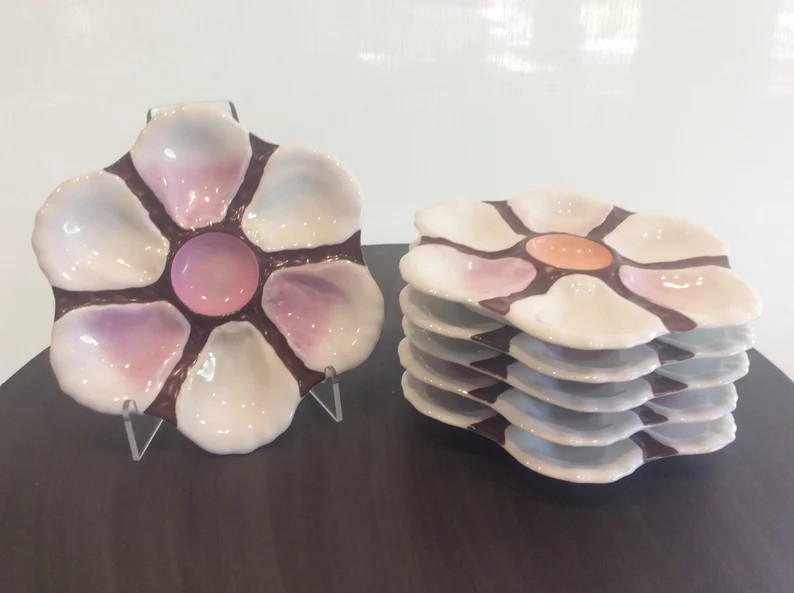 1 Antique Porcelain Oyster Plates, Sold Individually, 1 Maroon/Rose Plate still Available | Etsy (US)