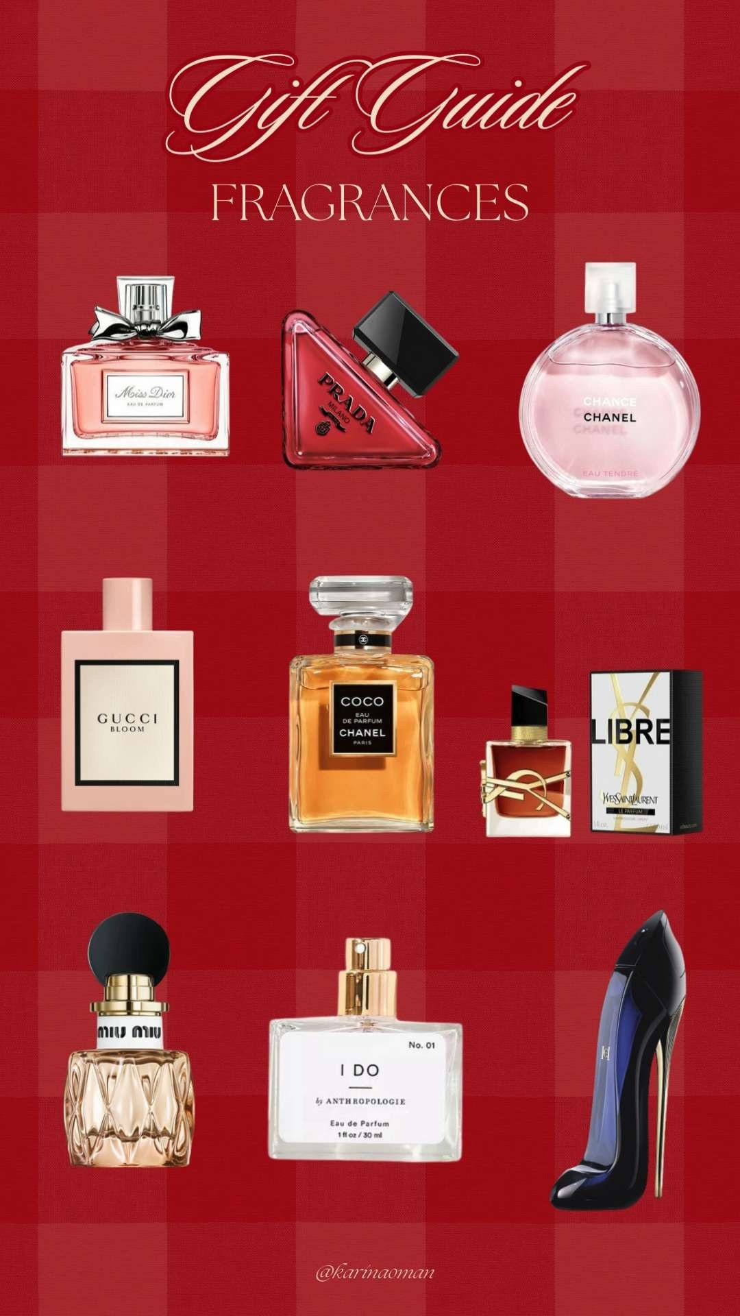 Rounded up my all time favorite perfumes + a few scents that are on my wish list this year. Chanel, Prada, YSL Libre, Miu Miu, Gucci Bloom, Miss Dior, Good Girl, and the Anthropologie “I Do” fragrance. All super popular, feminine perfumes that make amazing gifts for women and girls of every age.

If you need a holiday gift idea for moms, daughters, teenagers, college students, or girls in their 20s, these perfumes are always a hit.  💕🌸

#FragranceGiftGuide #PerfumeGiftGuide #BestPerfumesForHer #HolidayGiftIdeas #GiftsForHer #Perfume #ChanelPerfume #Prada #YSLLibre #GucciBloom #MissDior #GoodGirlPerfume #TeenGiftIdeas #CollegeStudentGifts #GiftsForMom #GiftsForDaughter #PerfumeCollection #TopFragrances 

   

#LTKBeauty #LTKGiftGuide #LTKHoliday #LTKGiftGuide #LTKHoliday #LTKSeasonal