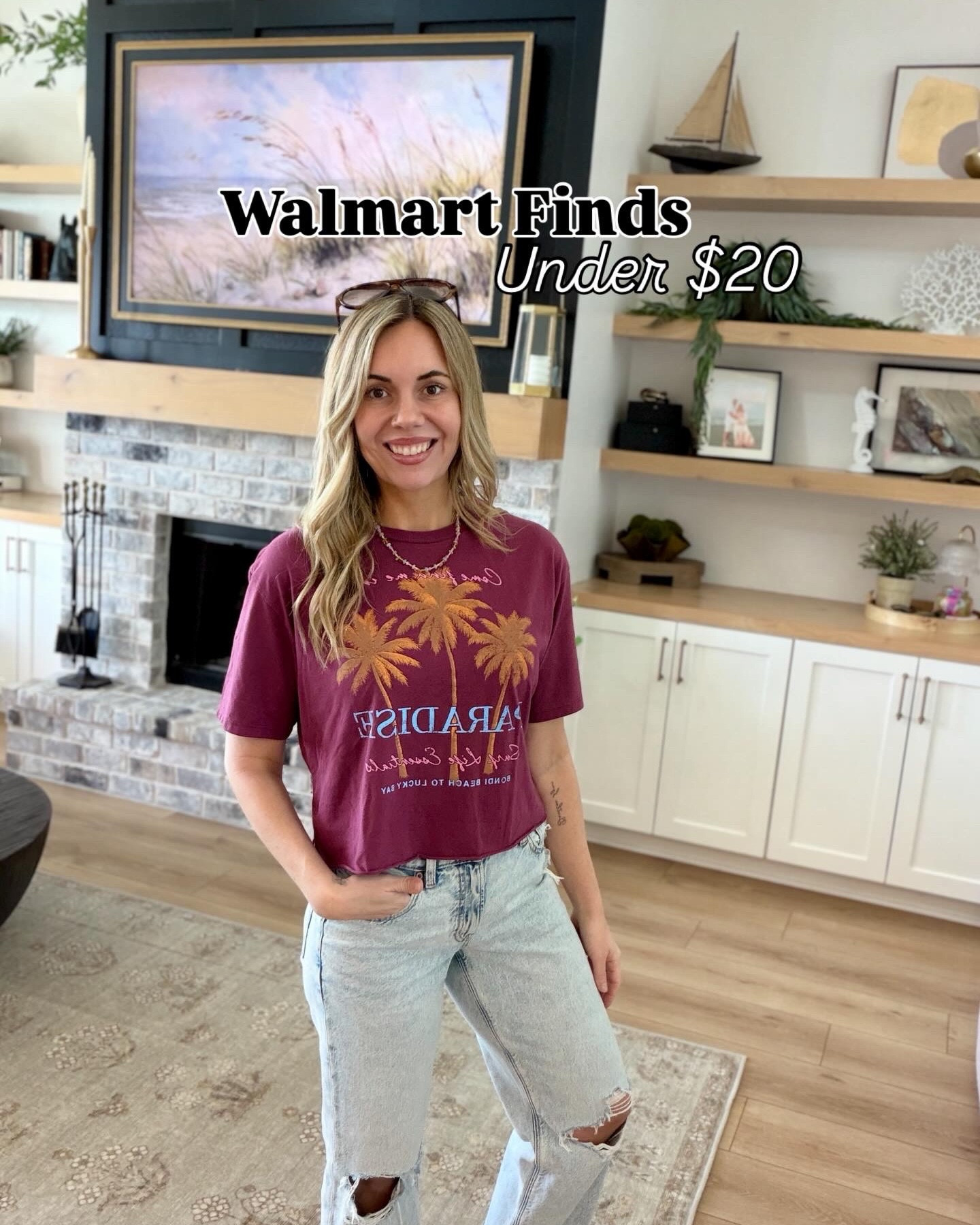 Walmart graphic tees and sweatshirts for Spring and summer! I’d size up in the tees for a bit of length and size down in the sweatshirts unless you want an oversized fit! The XS sweatshirt fit me perfectly and I’m a small and I’d prefer a medium in the tees but this was a small. These are my fave AE jeans! I size down to a 2 to get this more snug fit because they run loose and I also prefer a long length in these because I’m 5’7 and this style runs a tag short. I recommend sizing down half a size in these adidas Mary Jane sneakers! I’m an 8-8.5 and do the 8 and have a bit of room in them. Absolutely my vibe with the seas shells and palm trees. LOOOY DISCOUNT CODE: WIFEONADIME #walmartstyle @walmart #walmart #seashell #coastal 

#LTKootd #LTKmomlife

#LTKootd #LTKmomlife