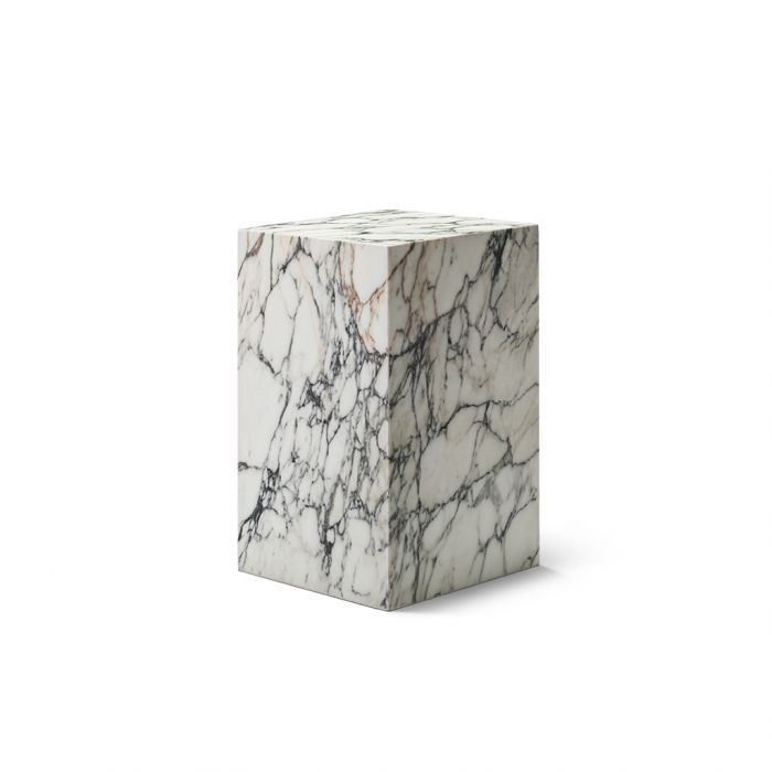 Kaia Marble Plinth Block Tall End Table - Arabescato | Eternity Modern