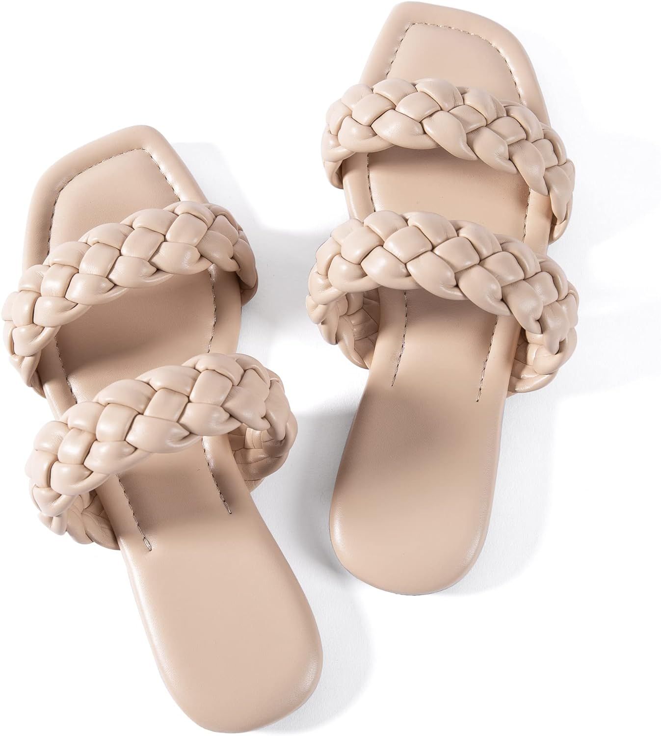 Women Flat Sandals Braided Leather Crossover Nude Dressy Fashion Evening Party Wedding Sandals | Amazon (US)