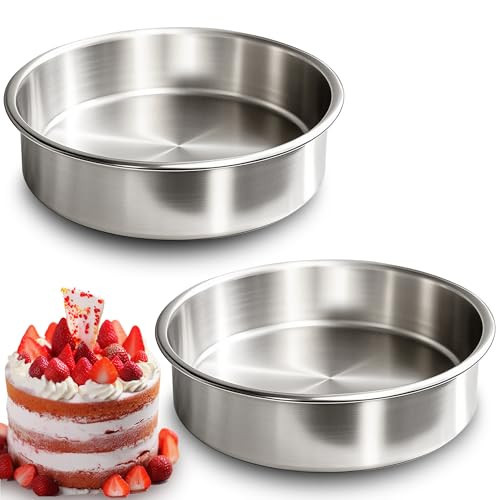 8 Inch Cake Pan Set of 2, Food-Grade Stainless Steel Round Baking Pans | Amazon (US)