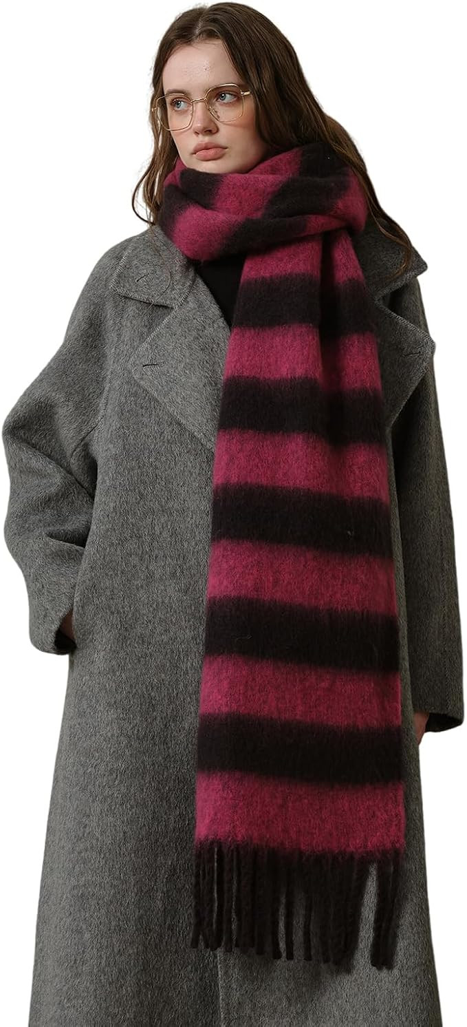 Women's Fall Winter Chunky Scarves Big Thick Warm Knit Blanket Scarf Long Oversized Striped Tasse... | Amazon (US)