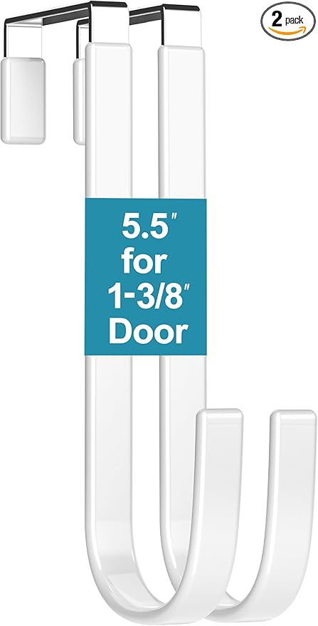 Over The Door Hooks 2 Pcs L=5.5" Fit 1 3/8" Door White Plastic Coating for Hanging Towel Robe Han... | Amazon (US)