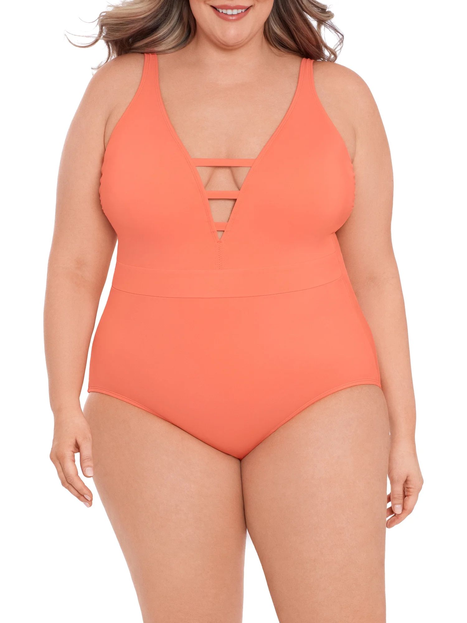 Time and Tru Women’s Plus Size V Strappy Front One Piece Swimsuit | Walmart (US)