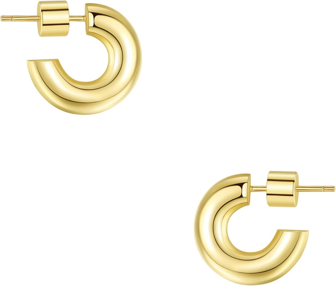 Wowshow Gold Hoop Earrings for Women 14K Gold Plated Hoops Chunky Open Hoops Earrings Lightweight | Amazon (US)