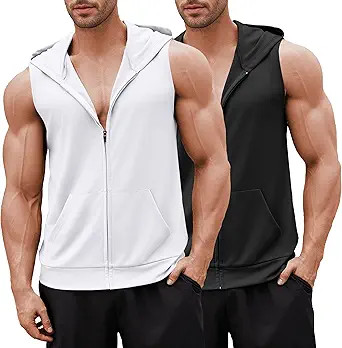 COOFANDY Men's Workout Hooded Tank Tops 2 Pack Zip Up Sleeveless Gym Shirts Muscle Cut Off T Shir... | Amazon (US)