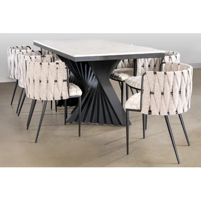 Seraphina Waterfall Dining Table Set and Woven Pattern Chairs â 7 Piece Modern Dining Room Set | Wayfair North America