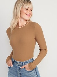 Plush Long-Sleeve Rib-Knit Slim-Fit T-Shirt for Women | Old Navy (US)