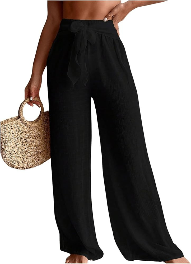 SHENHE Women's Swim Cover Up Pants Tie Front Wide Leg Loose Beach Palazzo Pants Coverups | Amazon (US)