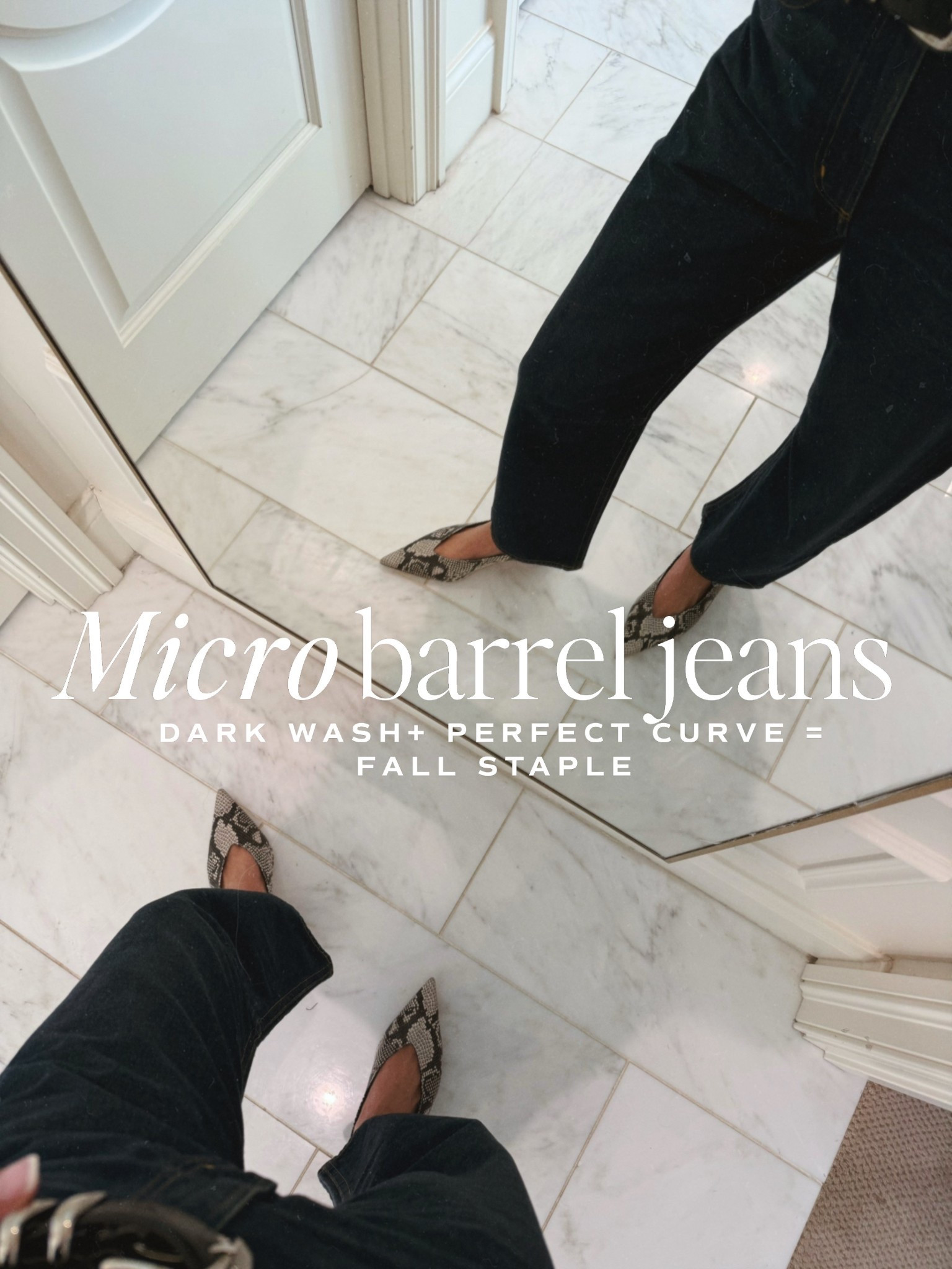 Love this pair of dark wash micro barrel jeans. Fit tts 