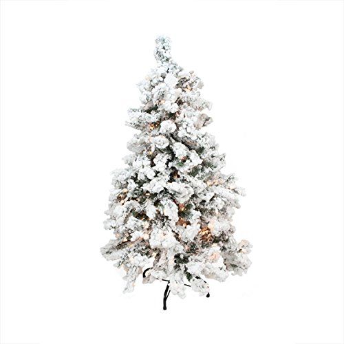 6.5' Pre-Lit Heavily Flocked Pine Medium Artificial Christmas Tree - Clear Lights | Amazon (US)