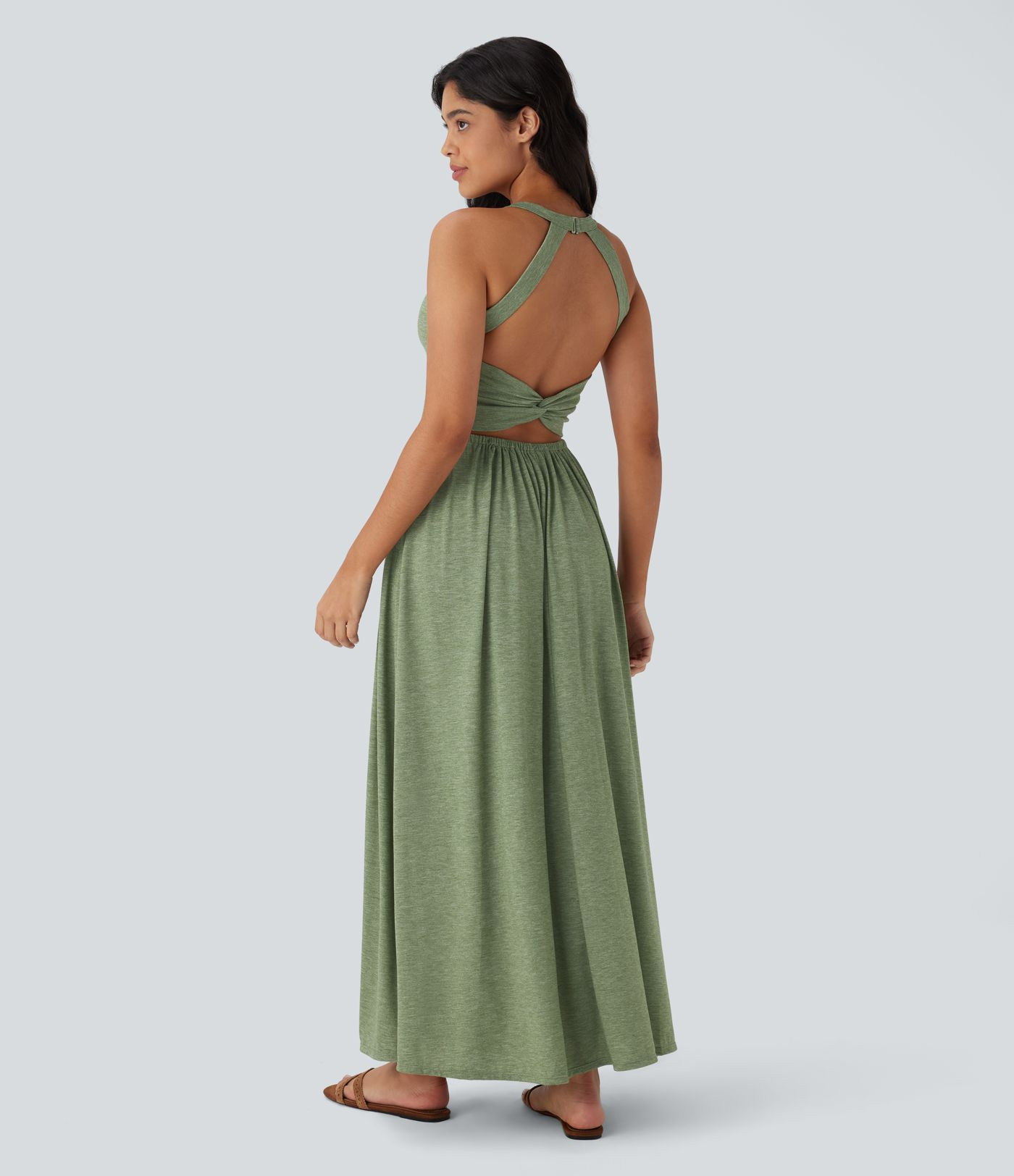 Women\u2019s Twisted Backless Split Flowy Maxi Resort Dress with Pockets - Halara | HALARA