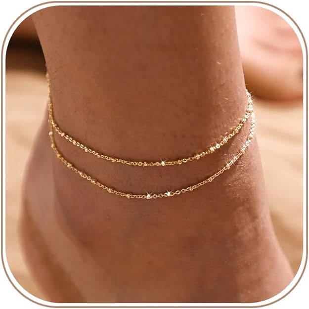 MIDEEO Gold/Silver Ankle Bracelets for Women,14K Gold Anklets for Women Waterproof Cuban Link Hea... | Amazon (US)