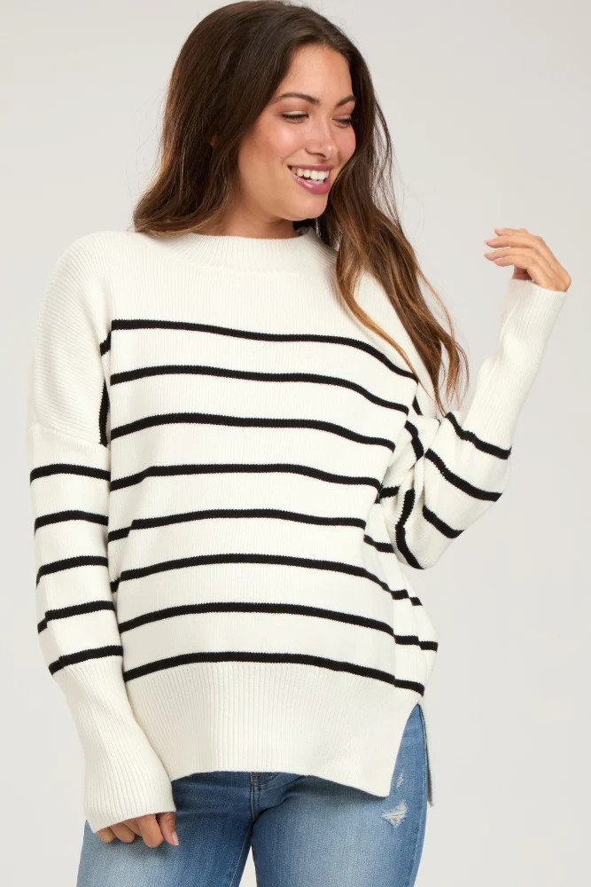 Ivory Striped Drop Shoulder Maternity Sweater | PinkBlush Maternity