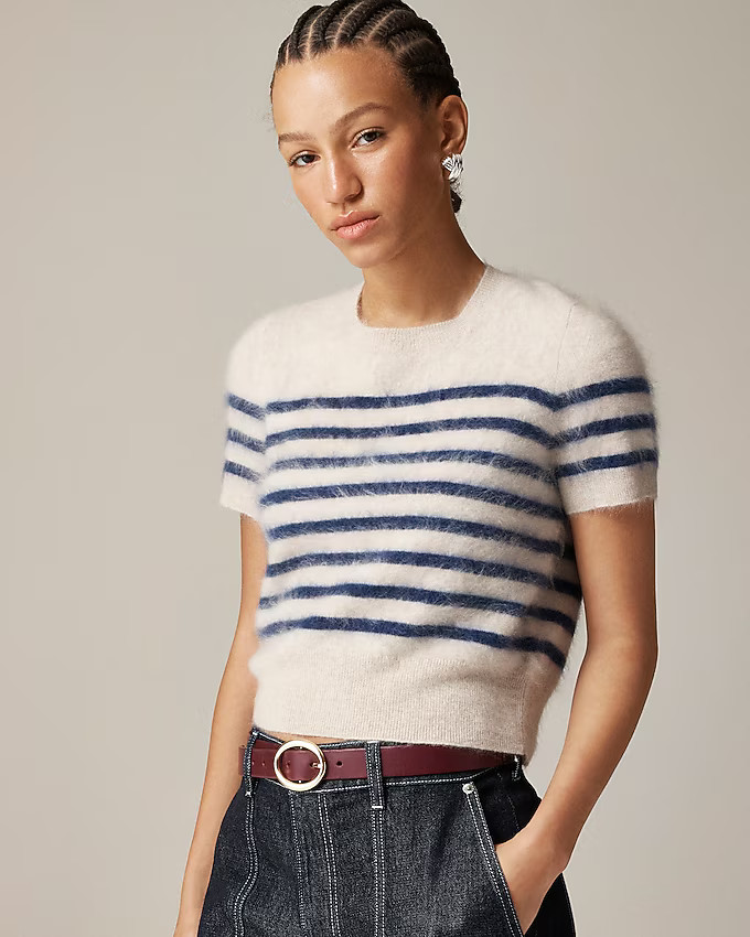 Brushed cashmere T-shirt in stripe | J. Crew US