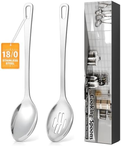 2 Pcs Stainless Steel Cooking Spoons Set, Solid & Slotted Metal Serving Spoons, Heavy Duty Sturdy... | Amazon (US)