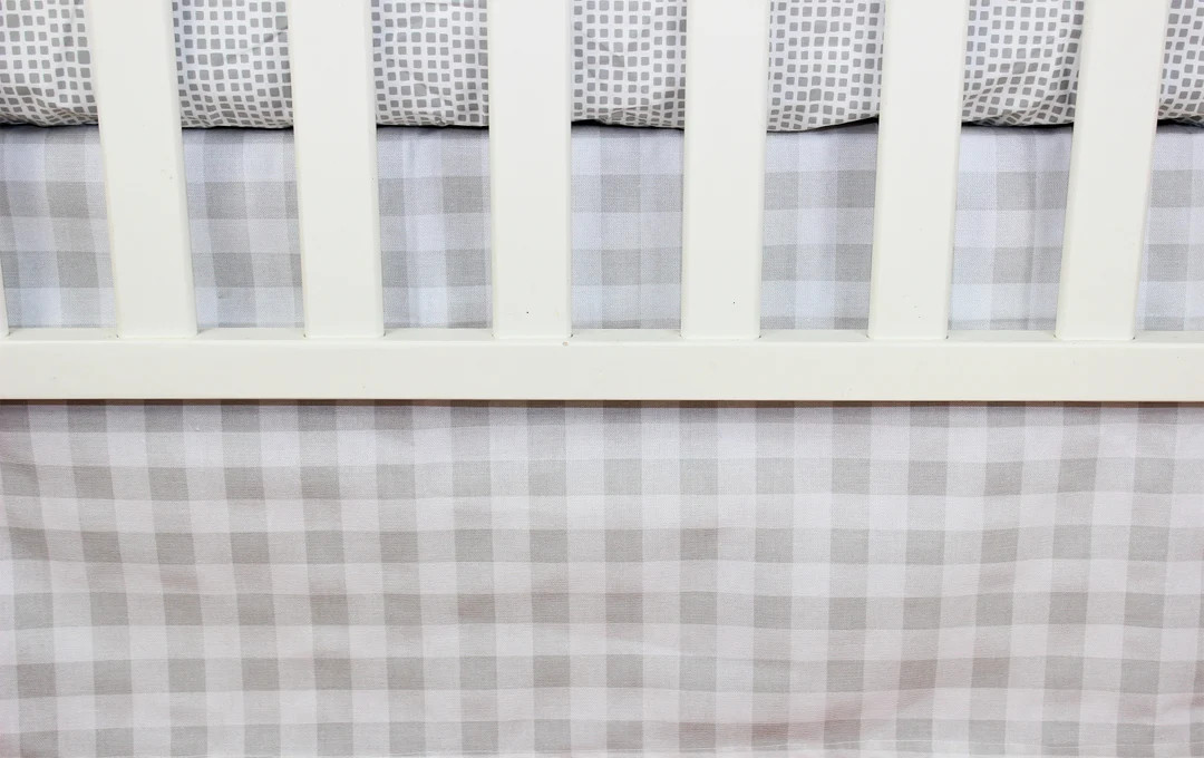 Crib Bedding Skirt / Mini Crib Skirt - Mini Gray & White Plaid | Etsy (US)