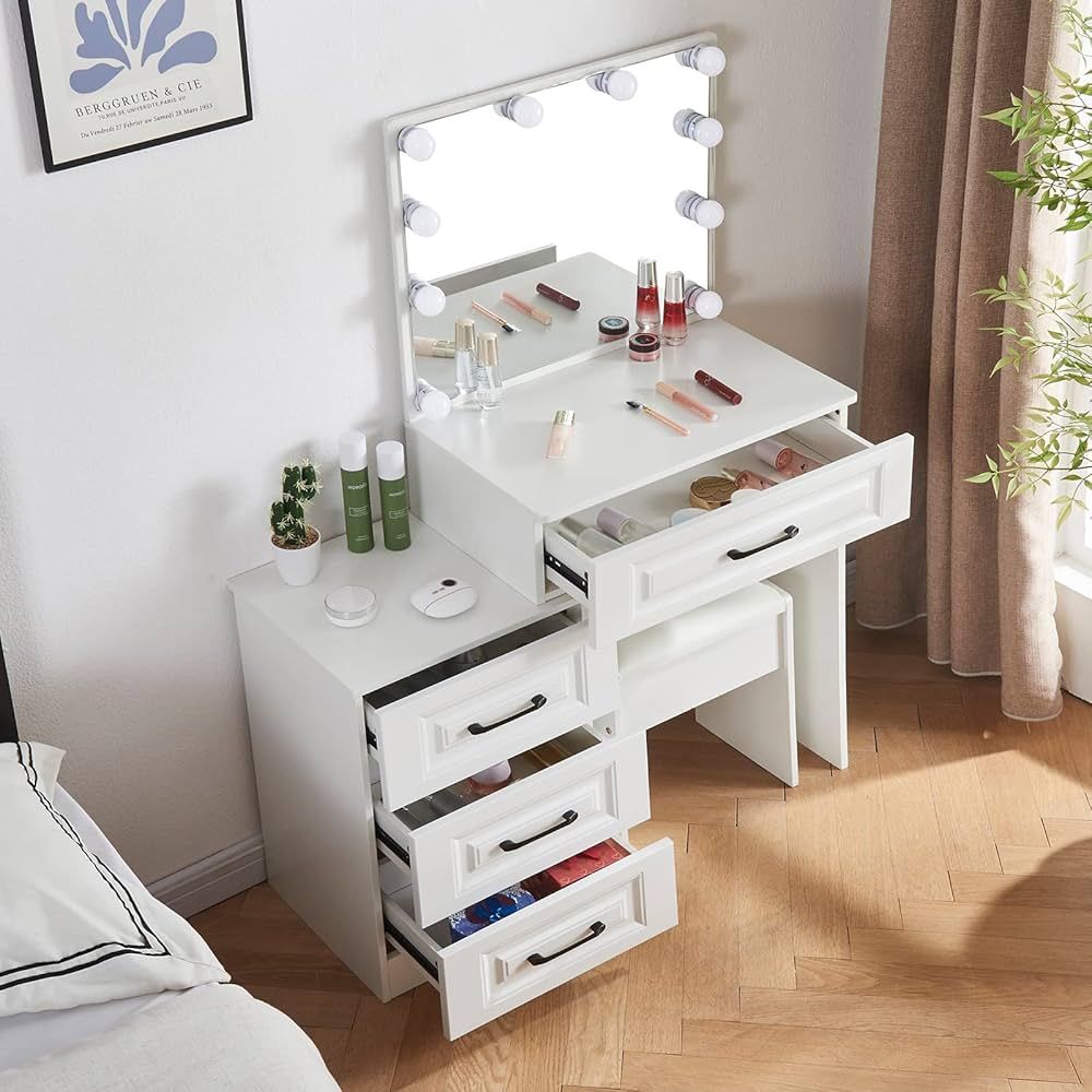 Jarbalai Modern Large Makeup Vanity with 10 Led Lights Hollywood Mirror Set, Dressing Table with ... | Amazon (US)