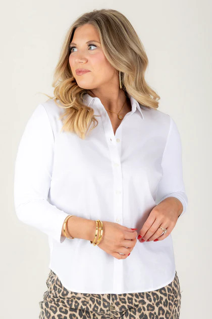Foxcroft Dina White Long Sleeve Layering Top | The Willow Tree
